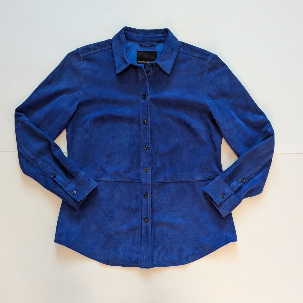Banana Republic Genuine Suede shirt jacket, small petite, cobalt blue